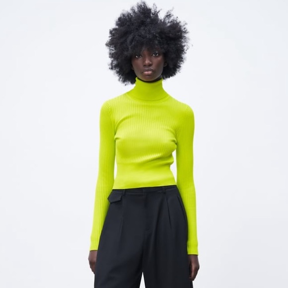 Zara Favorite Turtleneck Knit Sweater/Dress Bloggers Rare Neon Green Sweater  | idusem.idu.edu.tr